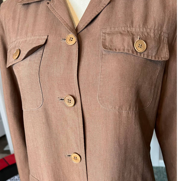 Ann Taylor Women's Button-up Jacket Size 2 Brown Raw Silk Long Sleeve w/Pockets - Picture 2 of 6